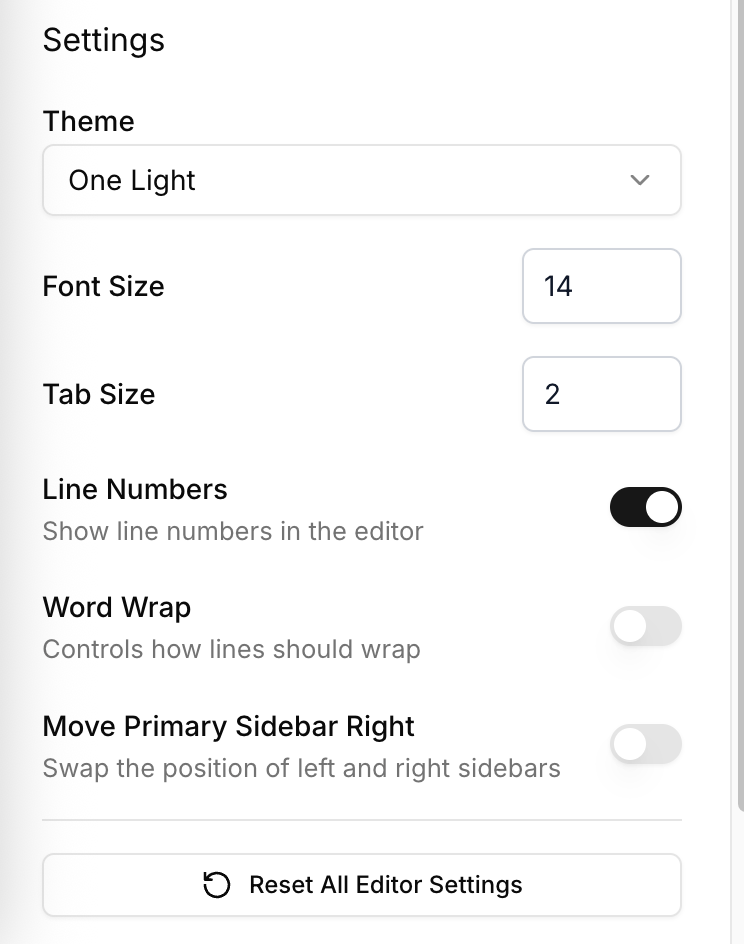 Editor Settings Drawer