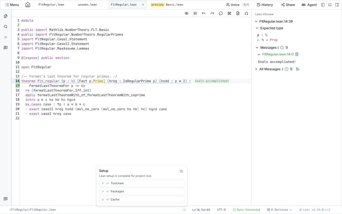 Lean project setup status