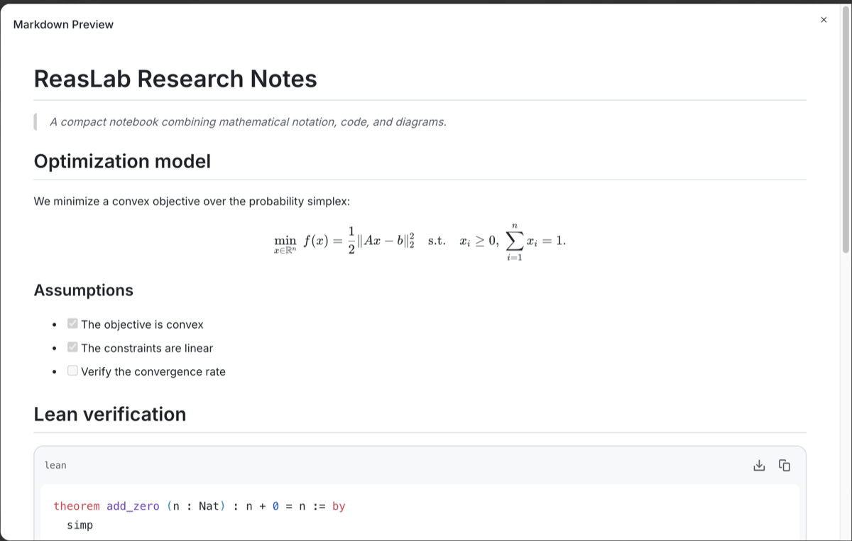 Markdown document opened in Full View